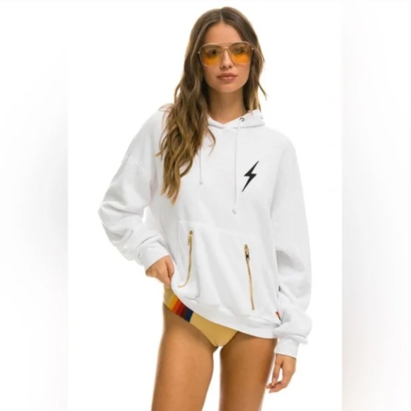 Aviator Nation Bolt Stitch Relaxed Pullover Hoodie White S - Picture 2 of 11